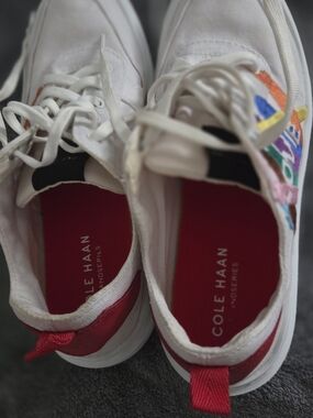 Cole Haan White Canvas Sneakers with Red Accents and Multicolor Detail